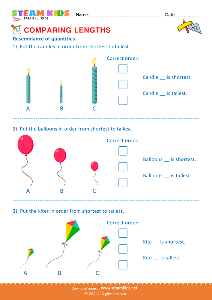 Free Math Worksheet - Shortest to Tallest - Worksheet 2