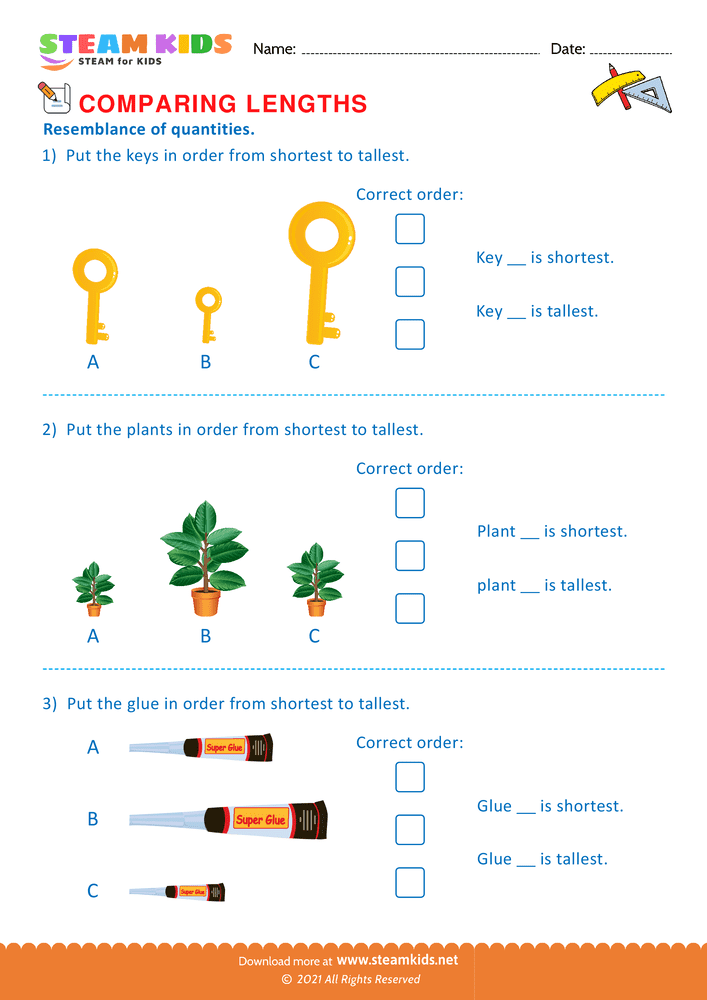 Free Math Worksheet - Shortest to Tallest - Worksheet 4