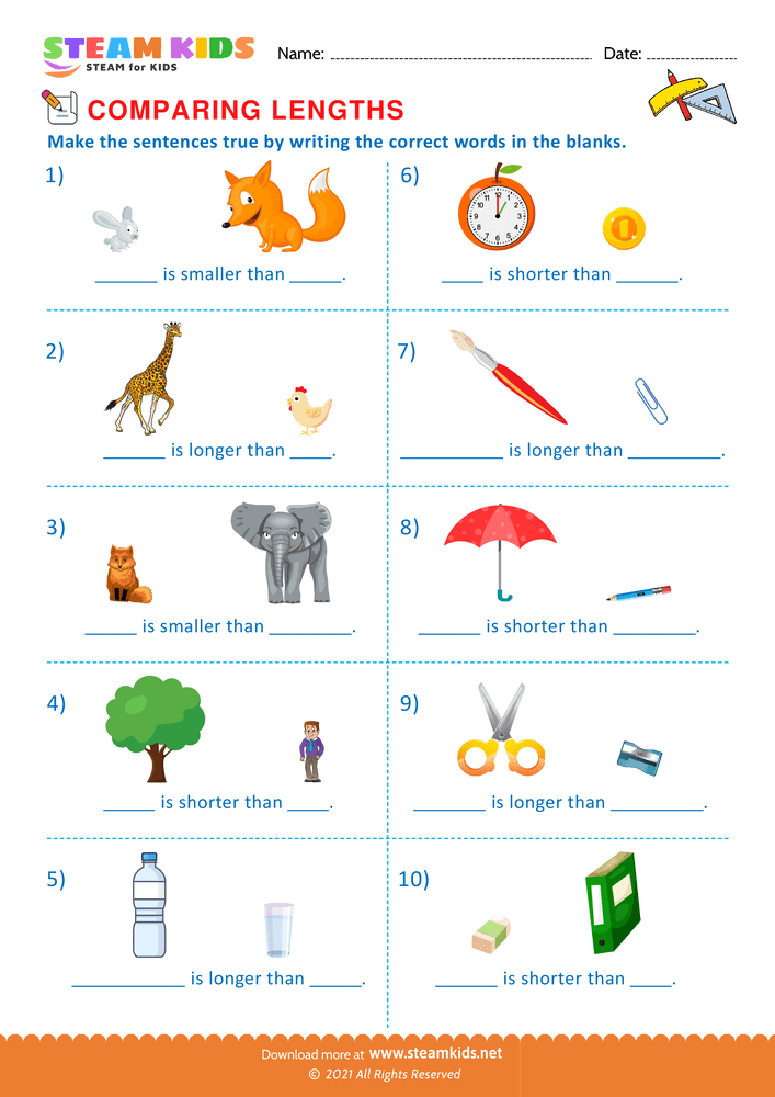 Free Math Worksheet - Make the sentence big and smal - Worksheet 3