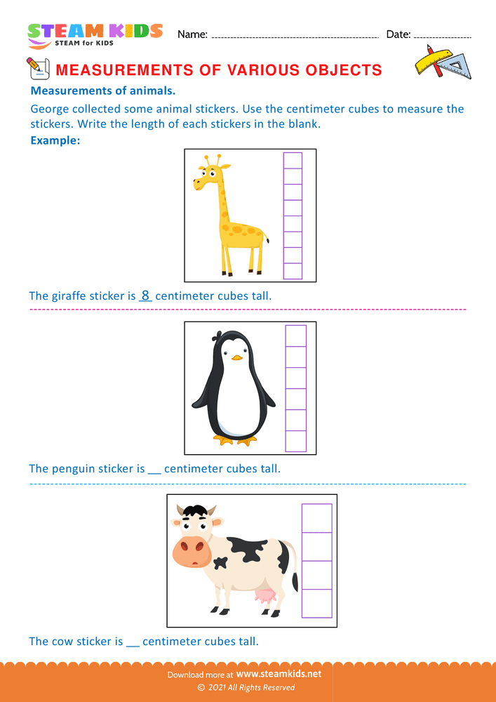 Free Math Worksheet - Measurements of objects - Worksheet 3