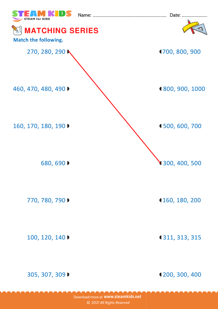 Free Math Worksheet - Matching series - Worksheet 1