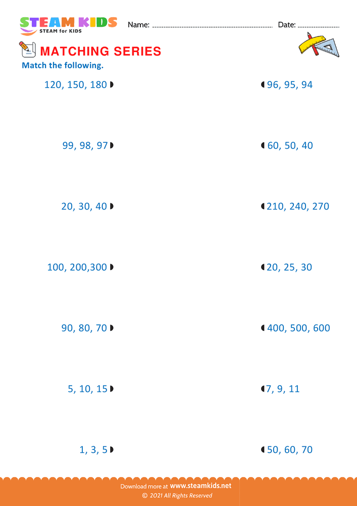 Free Math Worksheet - Matching series - Worksheet 2