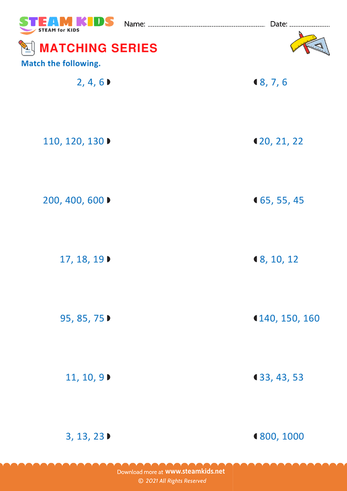 Free Math Worksheet - Matching series - Worksheet 3