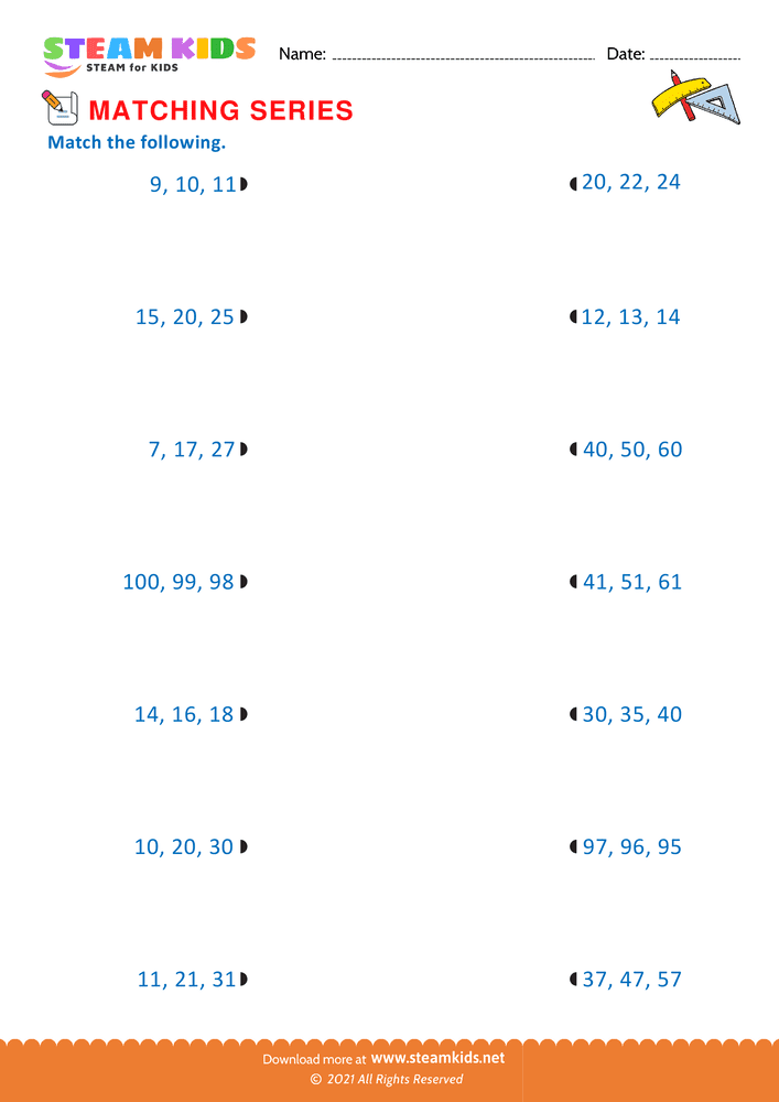 Free Math Worksheet - Matching series - Worksheet 4