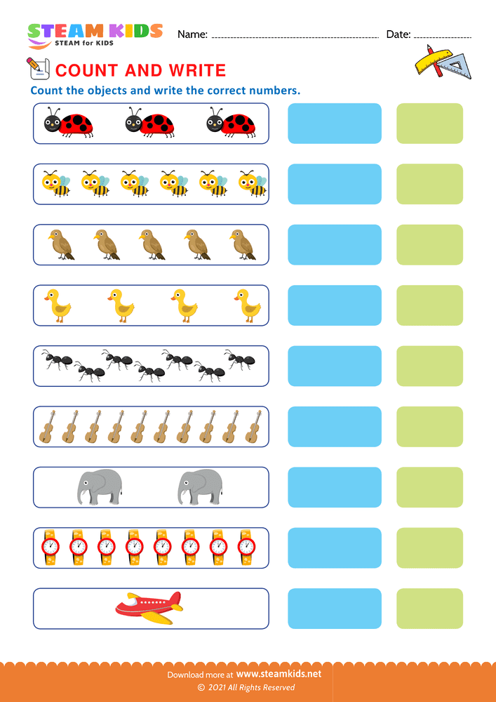 Free Math Worksheet - Count and Write - Worksheet 4