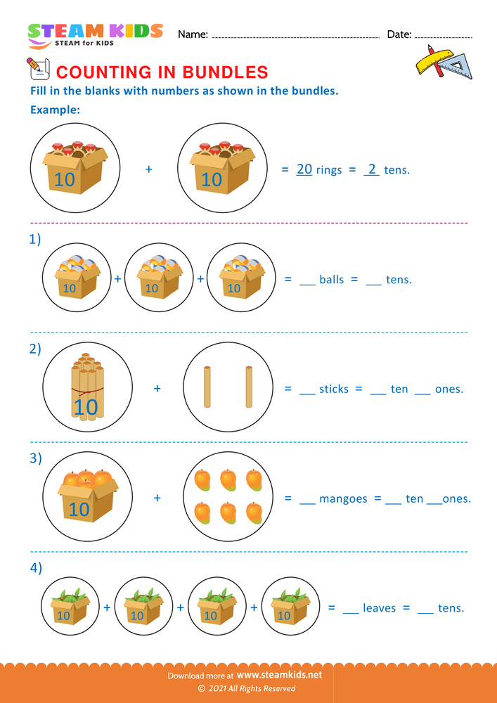 Free Math Worksheet - Counting Bundles - Worksheet 1