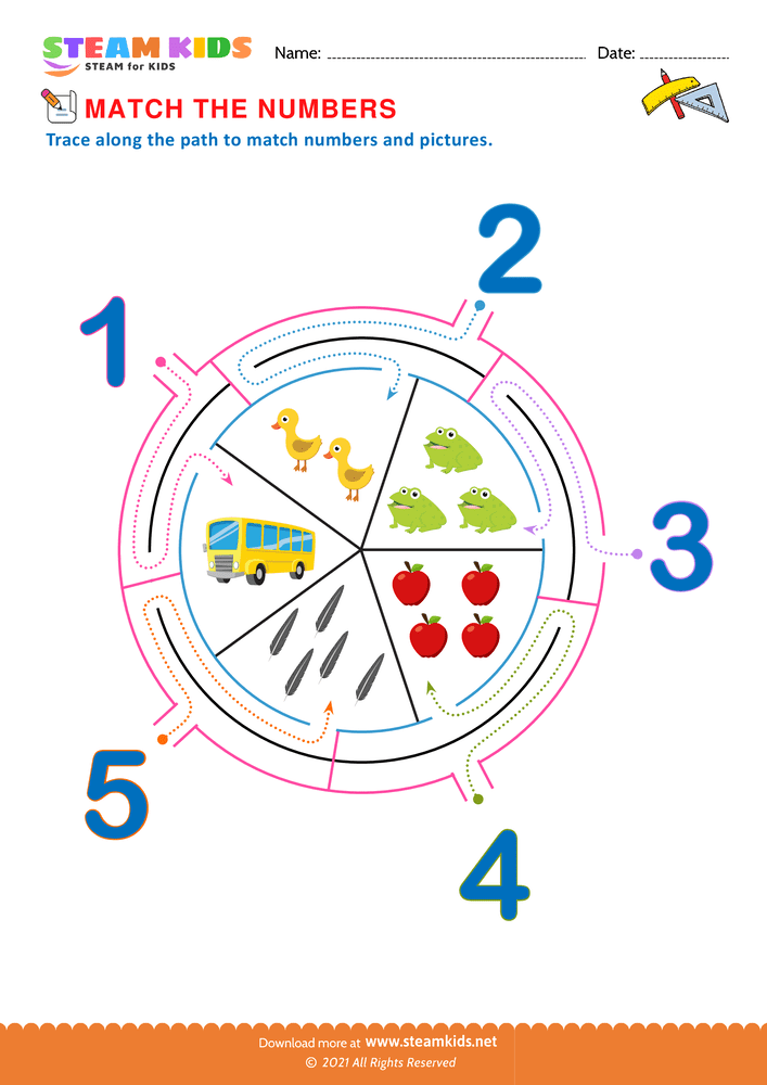 Free Math Worksheet - Match Numbers - Worksheet 2