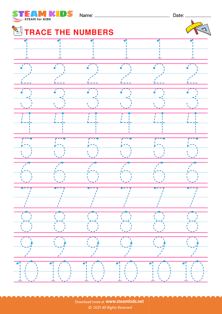 Free Math Worksheet - Write Numbers 1 to 10 - STEAM KIDS