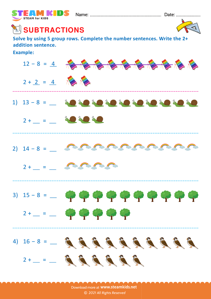 Free Math Worksheet - Picture subtraction - Worksheet 1