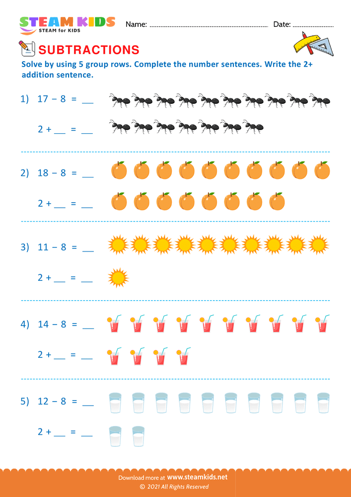 Free Math Worksheet - Picture subtraction - Worksheet 2