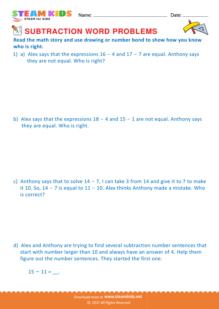 Free Math Worksheet - Math story use number bond - Worksheet 2