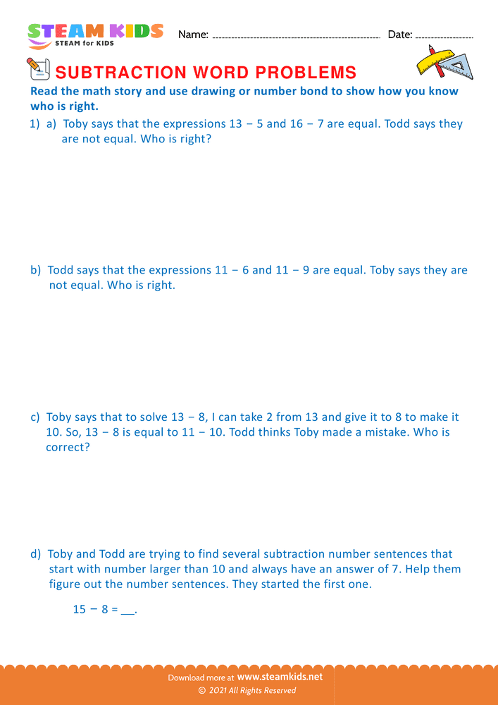 Free Math Worksheet - Math story use number bond - Worksheet 4