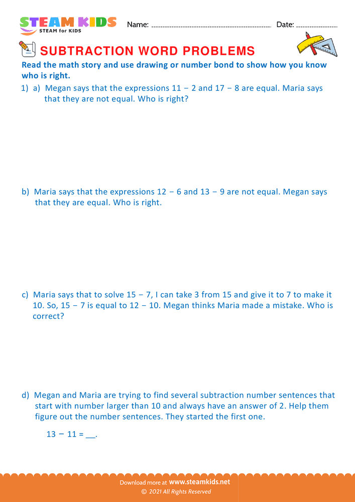Free Math Worksheet - Math story use number bond - Worksheet 5