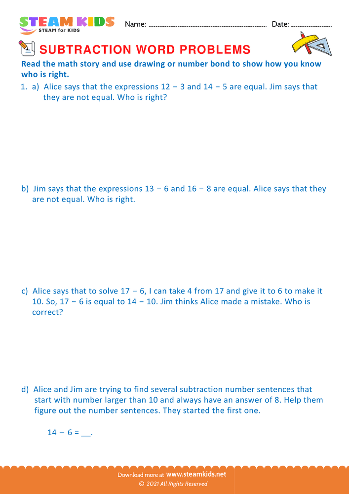 Free Math Worksheet - Math story use number bond - Worksheet 7