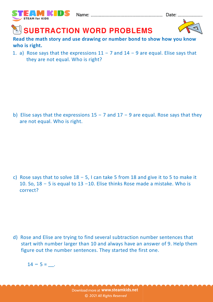 Free Math Worksheet - Math story use number bond - Worksheet 8