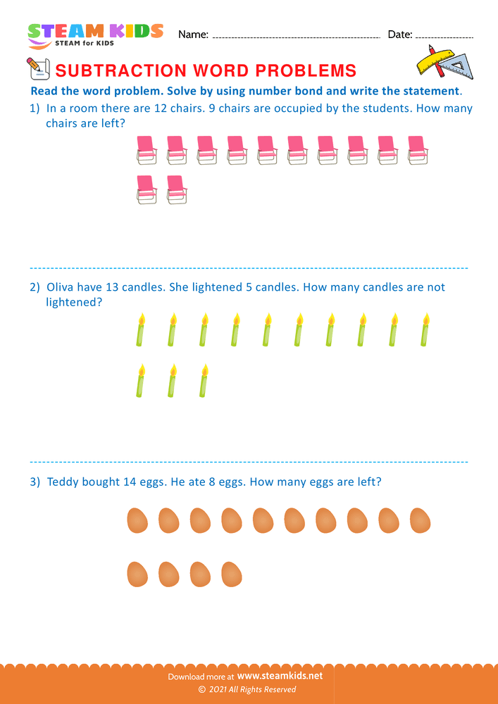 Free Math Worksheet - Solve by using number bond - Worksheet 2