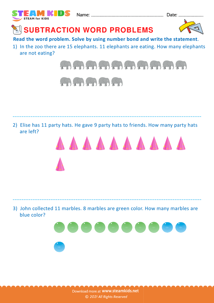 Free Math Worksheet - Solve by using number bond - Worksheet 3