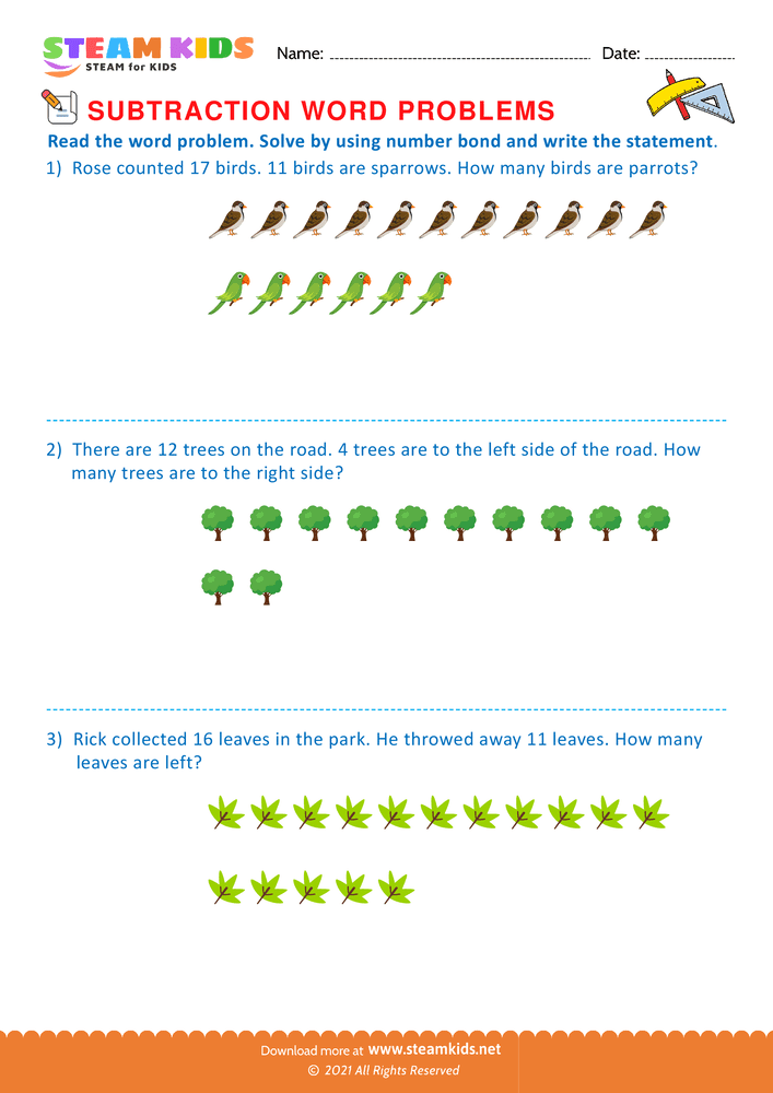 Free Math Worksheet - Solve by using number bond - Worksheet 4