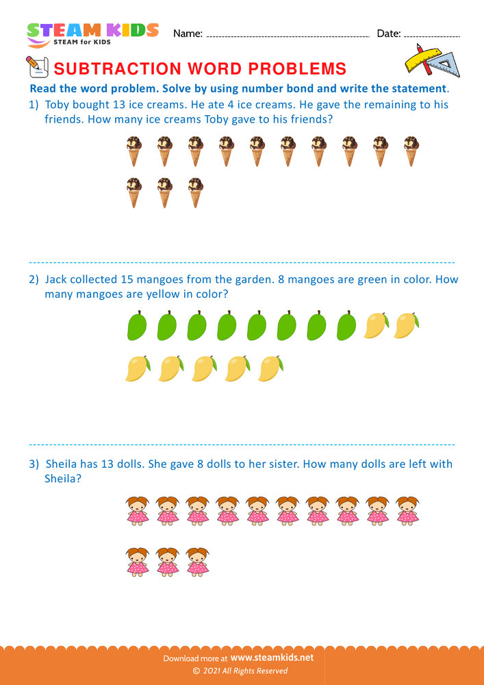 Free Math Worksheet - Solve by using number bond - Worksheet 5