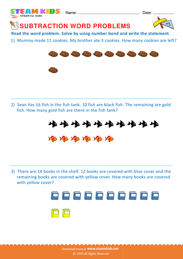Free Math Worksheet - Solve by using number bond - Worksheet 6