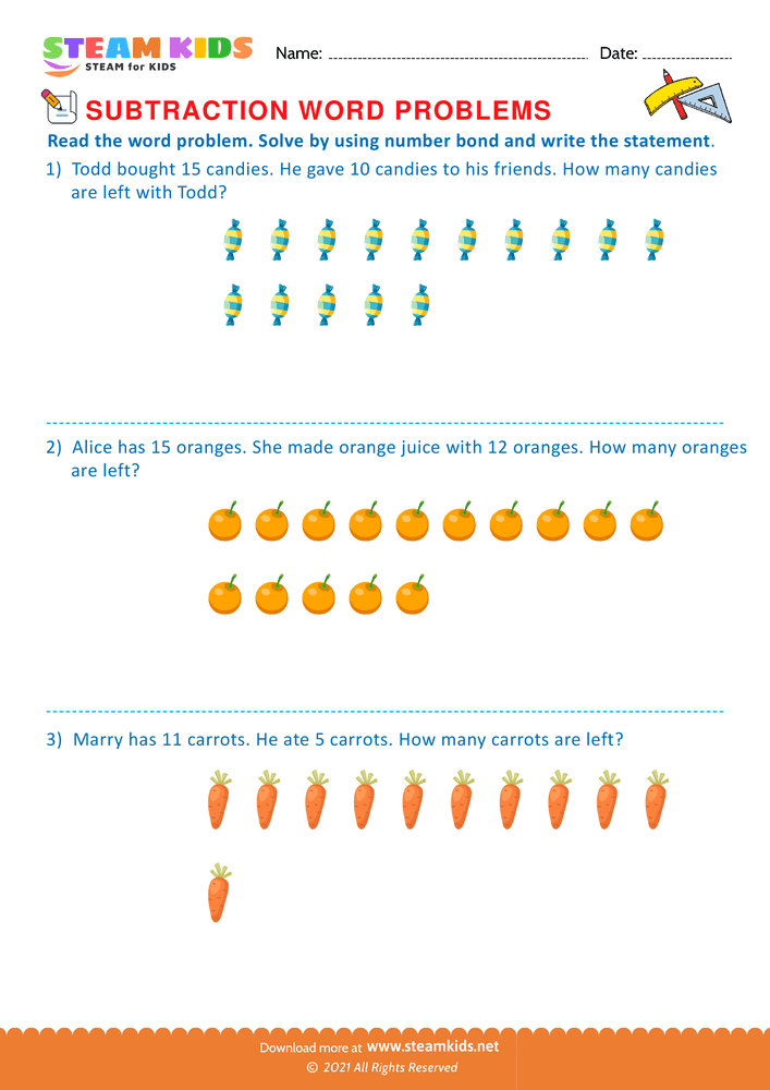 Free Math Worksheet - Solve by using number bond - Worksheet 7