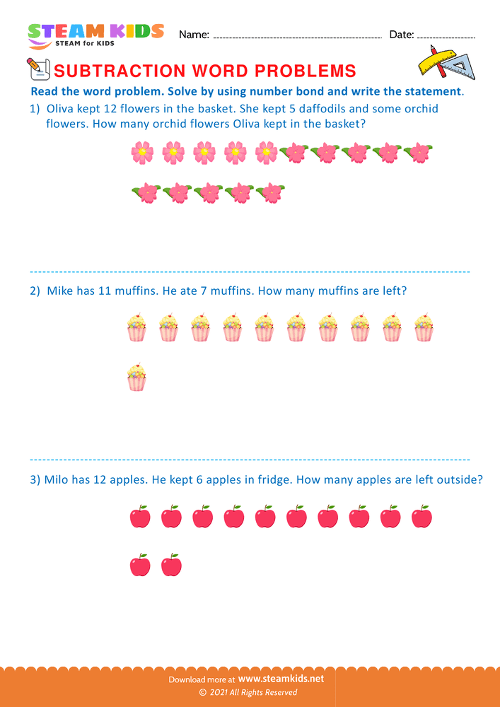Free Math Worksheet - Solve by using number bond - Worksheet 8