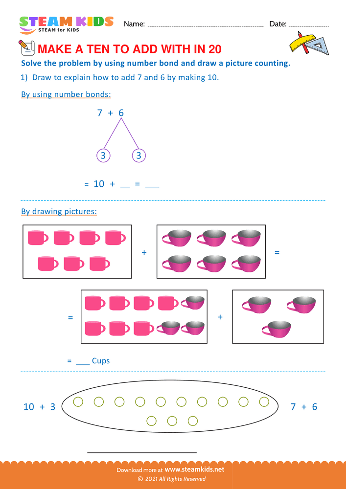 Free Math Worksheet - Make a ten to add with in 20 - Worksheet 8