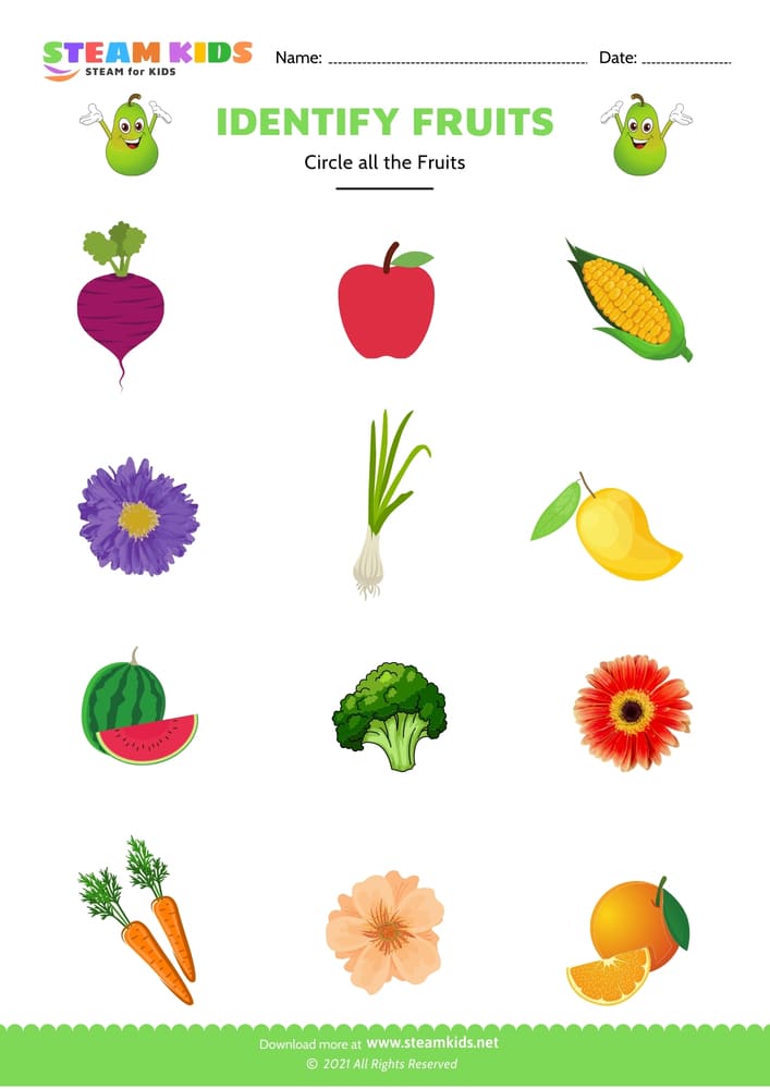 Free Science Worksheet - Identify fruit - Worksheet 1