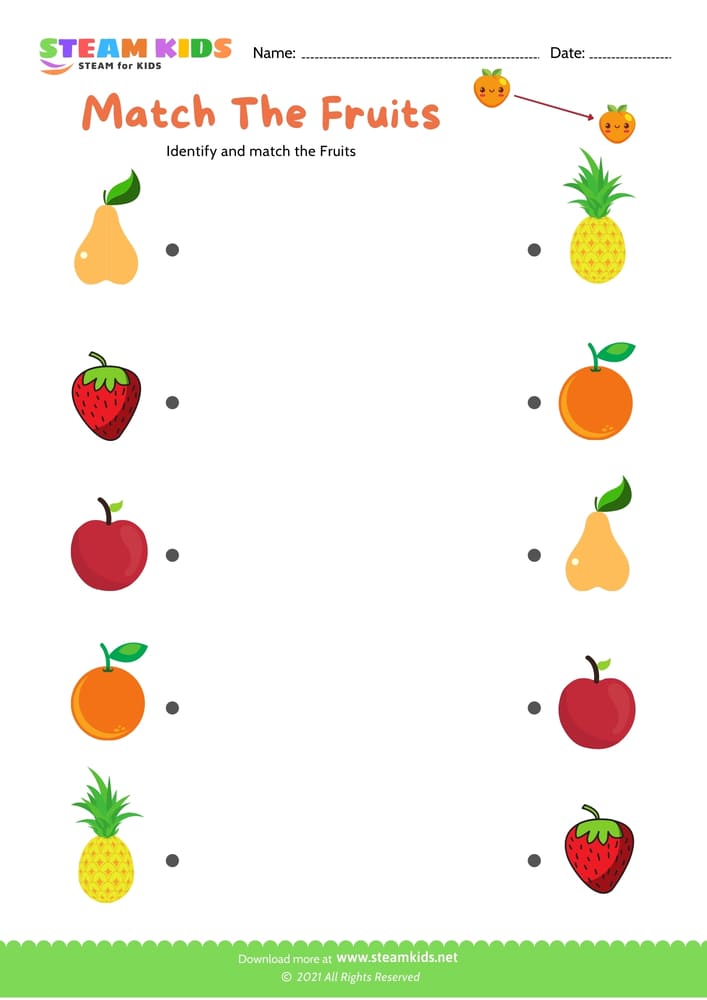 Free Science Worksheet - Match the fruit - Worksheet 1