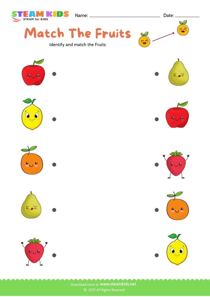 Free Science Worksheet - Match the fruit - Worksheet 2