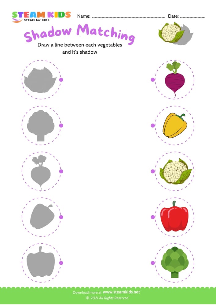 Free Science Worksheet - Identify vegetable - Worksheet 6 - STEAM KIDS