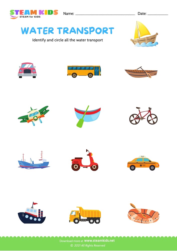Free Science Worksheet - Identify transports - Worksheet 1
