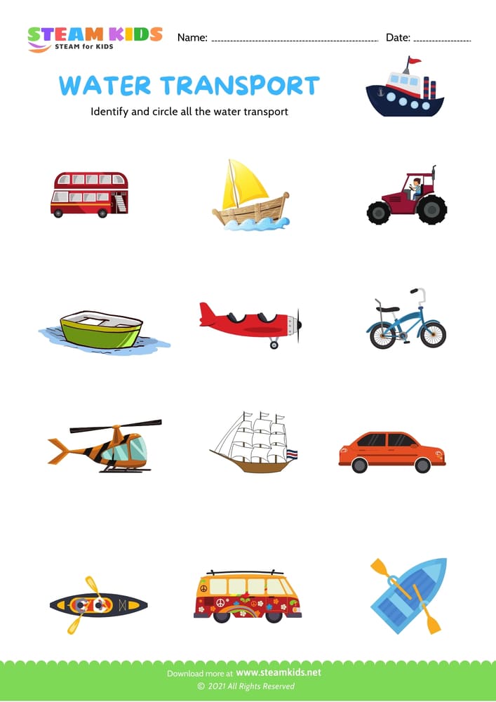 Free Science Worksheet - Identify transports - Worksheet 2