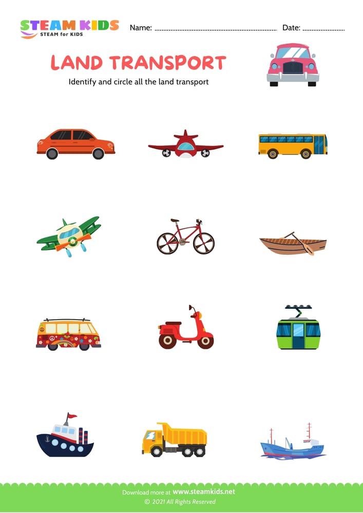 Free Science Worksheet - Identify transports - Worksheet 1
