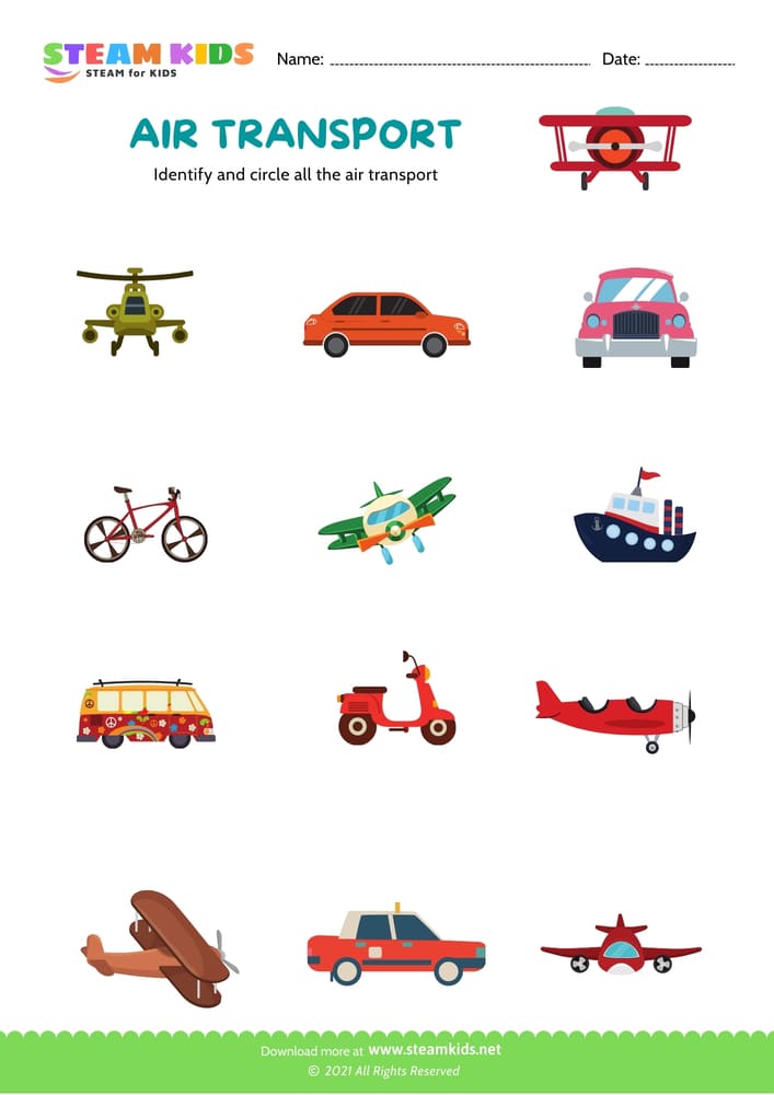 Free Science Worksheet - Identify transports - Worksheet 1