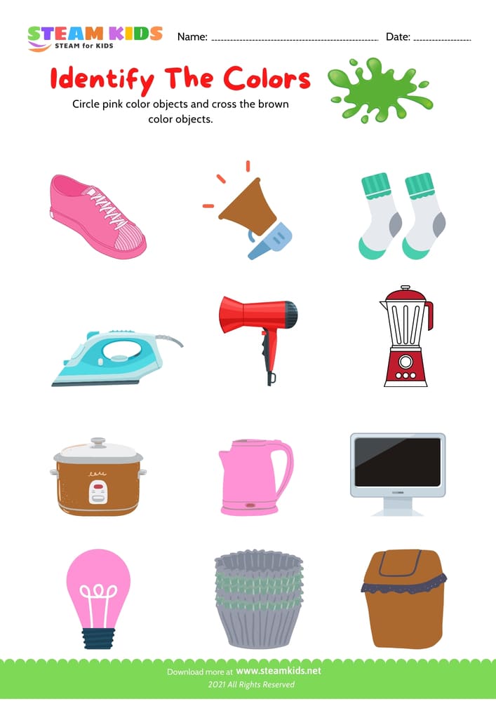 Free Science Worksheet - Identify color - Worksheet 6