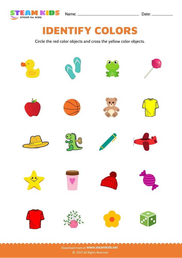 Free Science Worksheet - Identify color - Worksheet 13