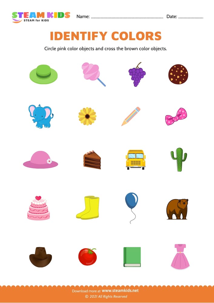 Free Science Worksheet - Identify color - Worksheet 20