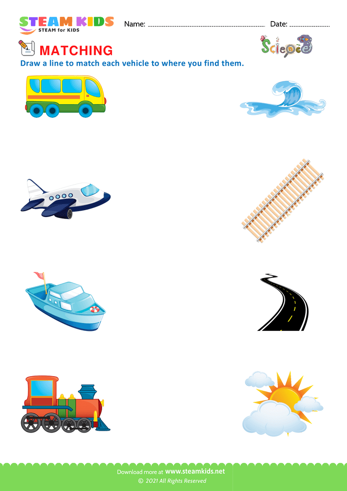 Free Science Worksheet - Land Transportation - Worksheet 2