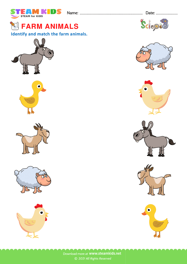 Free Science Worksheet - Farm Animals - Worksheet 1