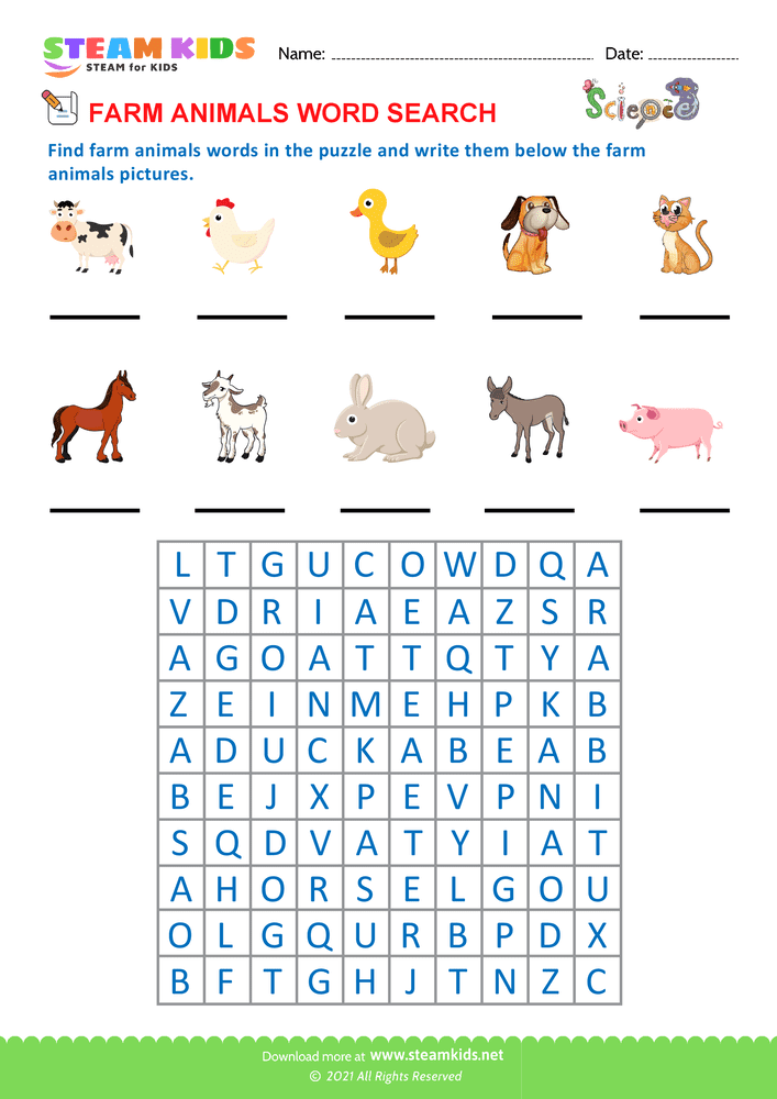 Free Science Worksheet - Farm Animals - Worksheet 6