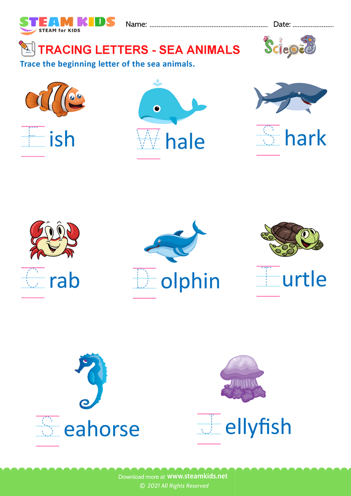 Free Science Worksheet - Sea Animals - Worksheet 4