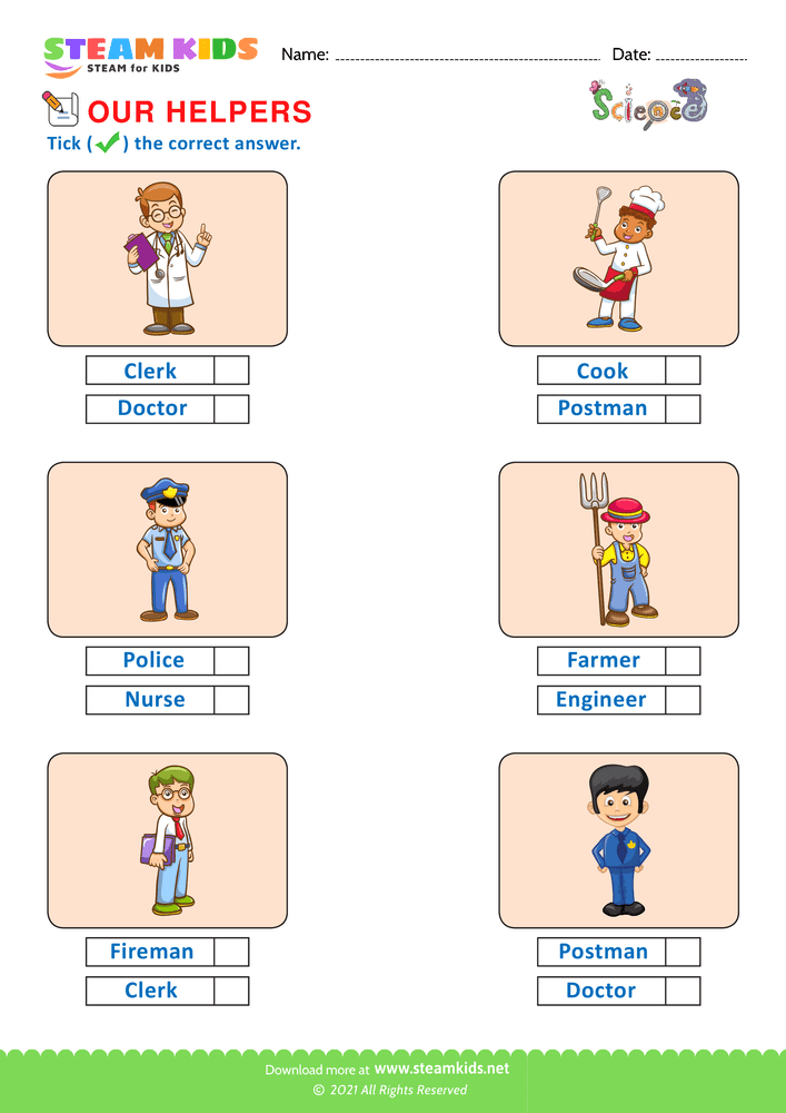 Free Science Worksheet - Our helpers - Worksheet 2